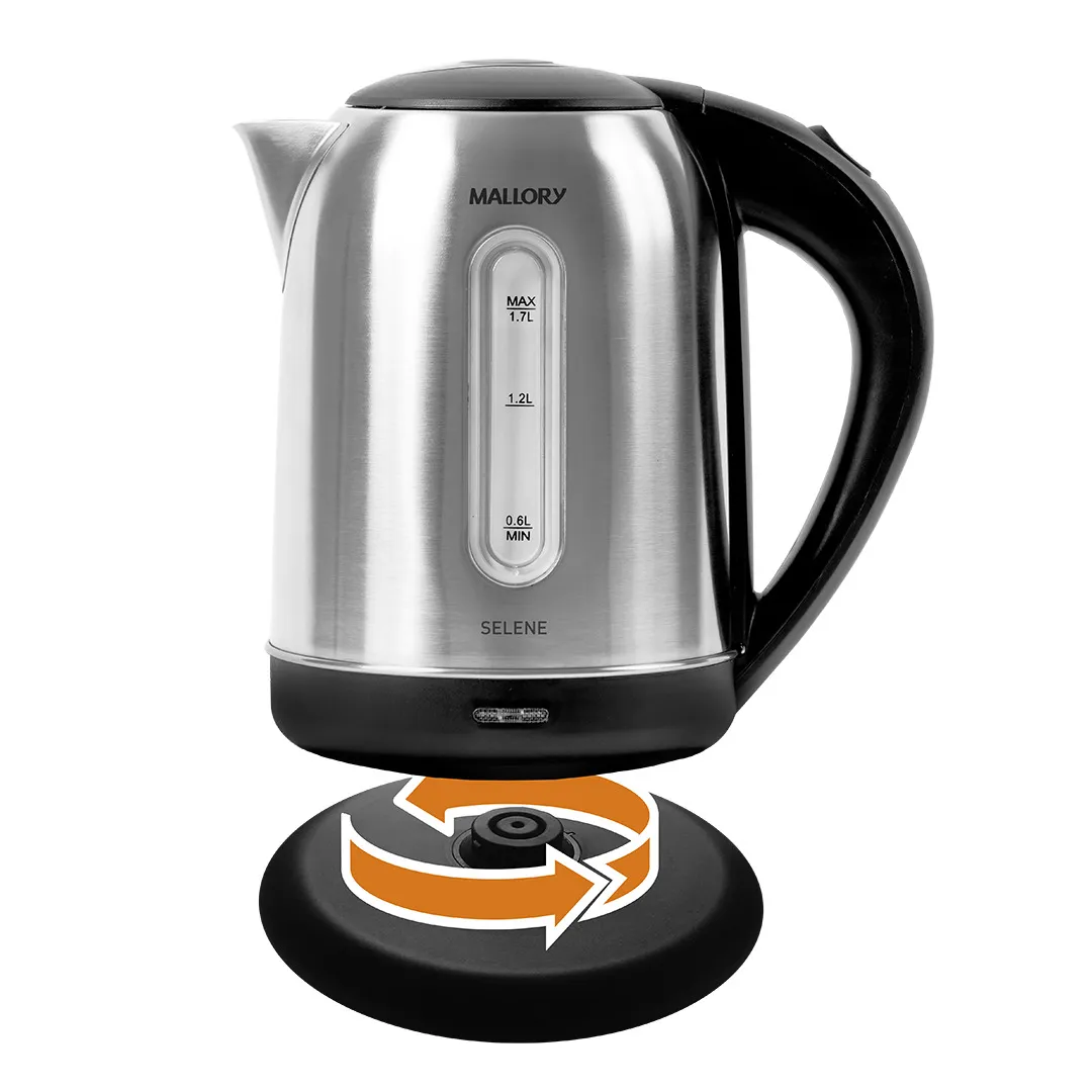 Chaleira Elétrica Selene - 1,7L, Aço Inoxidável, Base Rotativa 360º, Desligamento Automático