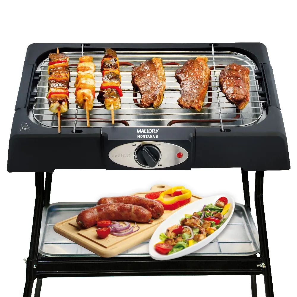 Churrasqueira Elétrica Montana II Preto, 2 em 1 Mesa e Suporte com 82cm de altura
