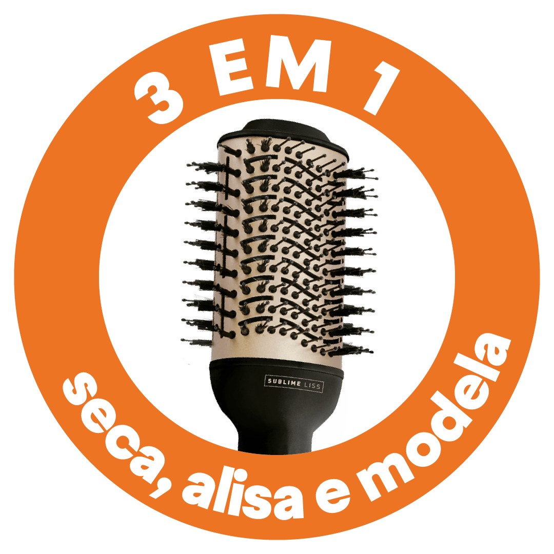 Escova Secadora Sublime Liss 3 em 1, 1200W, 2 Velocidades, Cerdas Mistas, Íon Tourmaline, 3 Temperaturas