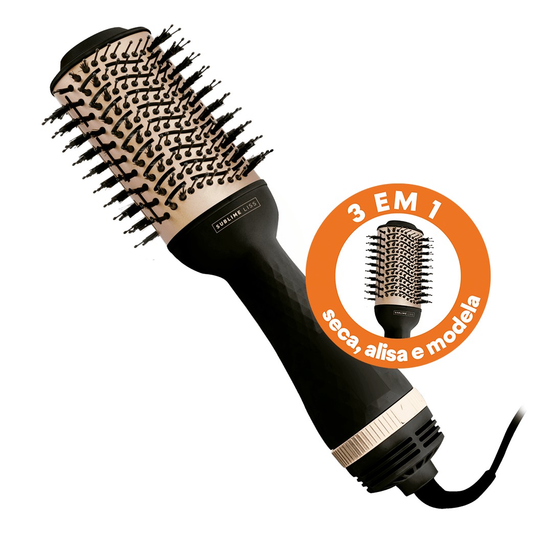 Escova Secadora Sublime Liss 3 em 1, 1200W, 2 Velocidades, Cerdas Mistas, Íon Tourmaline, 3 Temperaturas