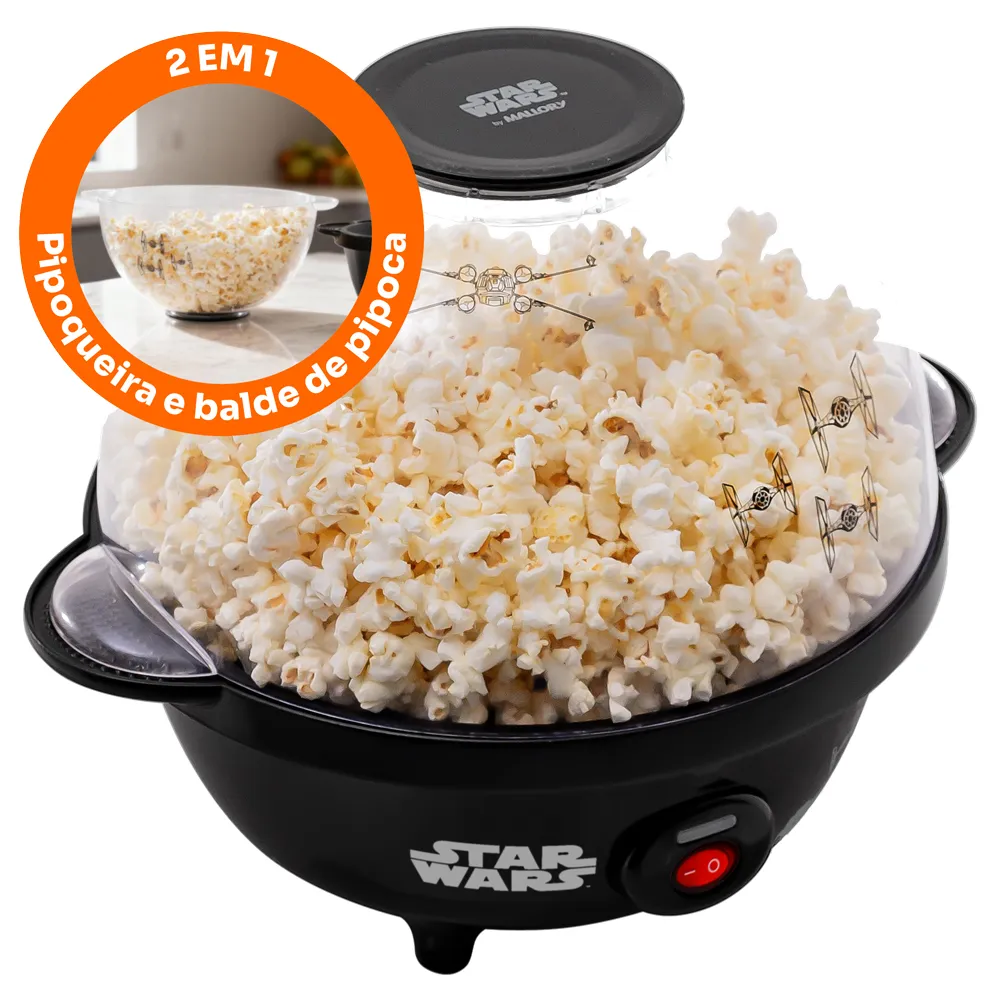 Pipoqueira Bowl Star Wars - Pipoca Doce ou Salgada, Tampa Bowl, Botão Liga/Desliga, Pés Antiderrapantes, Produto Licenciado Disney