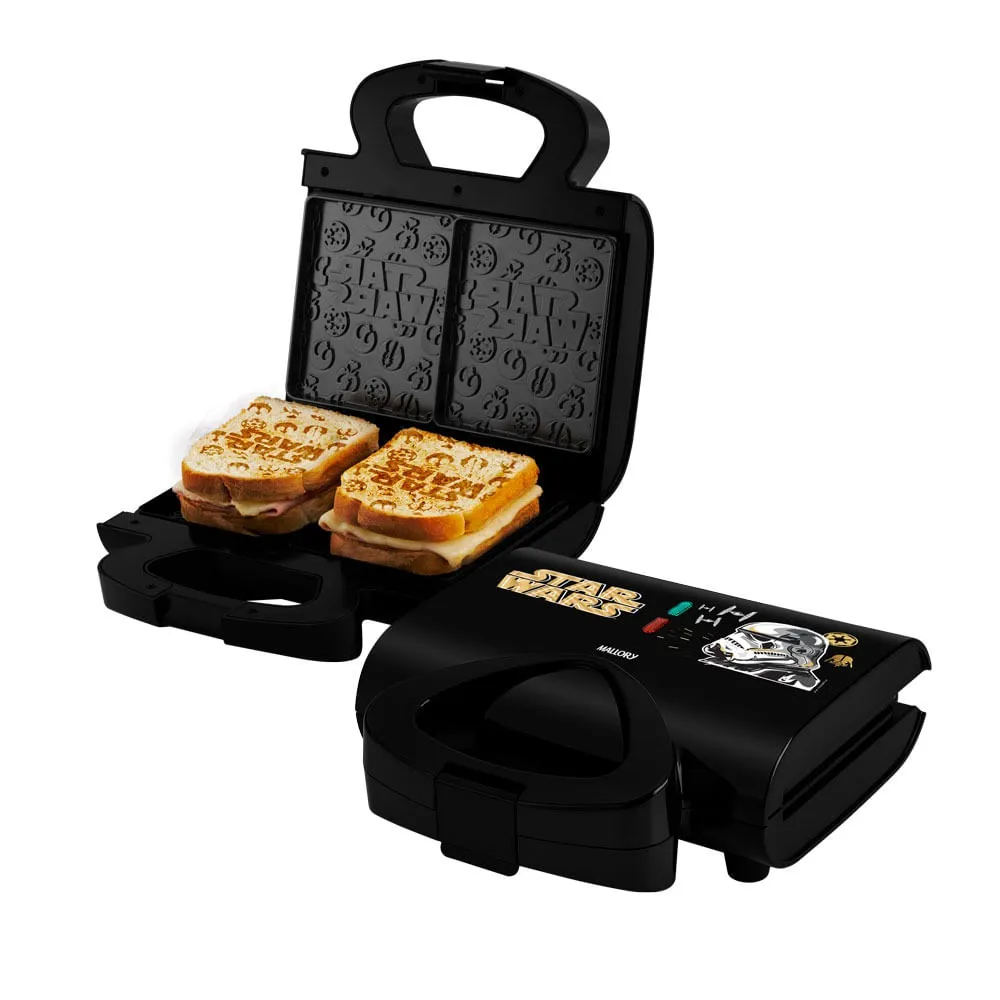 Sanduicheira Elétrica Star Wars Empire Plates, Superfície Antiaderente, Luzes LED, Alça com Toque Frio, Trava de Segurança